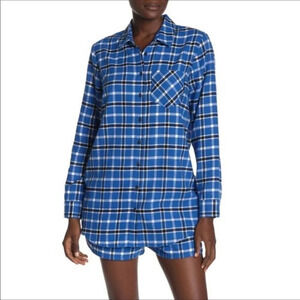 Free Press Blue Plaid Pajama Lounge Shorts Blue Marmara Rose Plaid Medium NWT